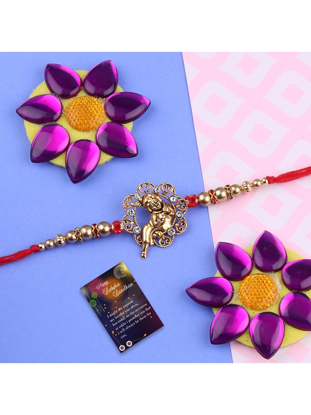 

Silver Shine 2 Rakhi With Roli Chawal and Greeting Card, Multi