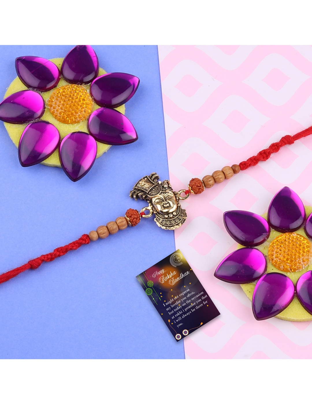 

Silver Shine 2 Rakhi with Roli Chawal Greeting Card, Red