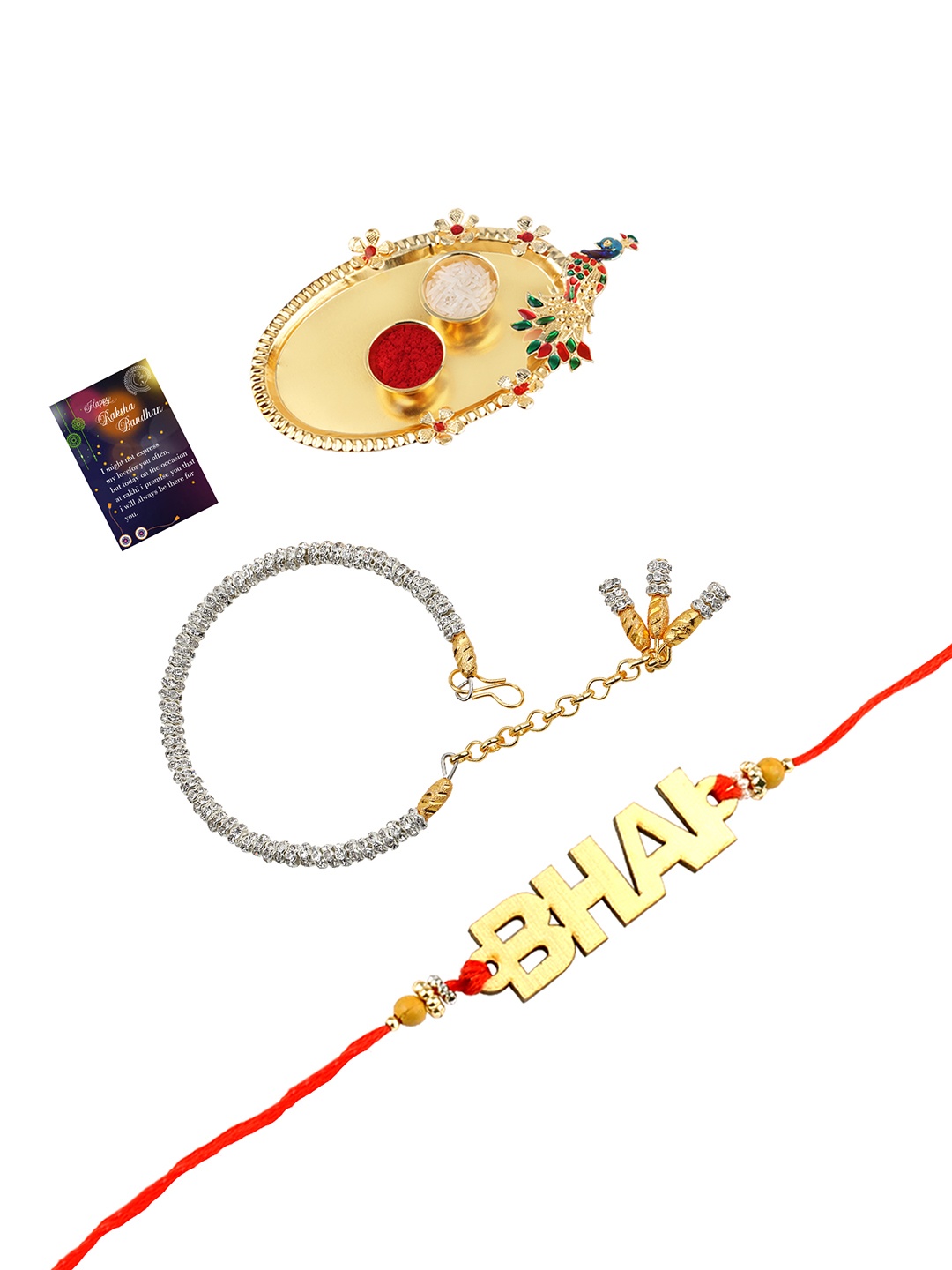 

Silver Shine 2 Bhaiya Bhabhi Rakhi with Pooja Thali Roli Chawal, Multi