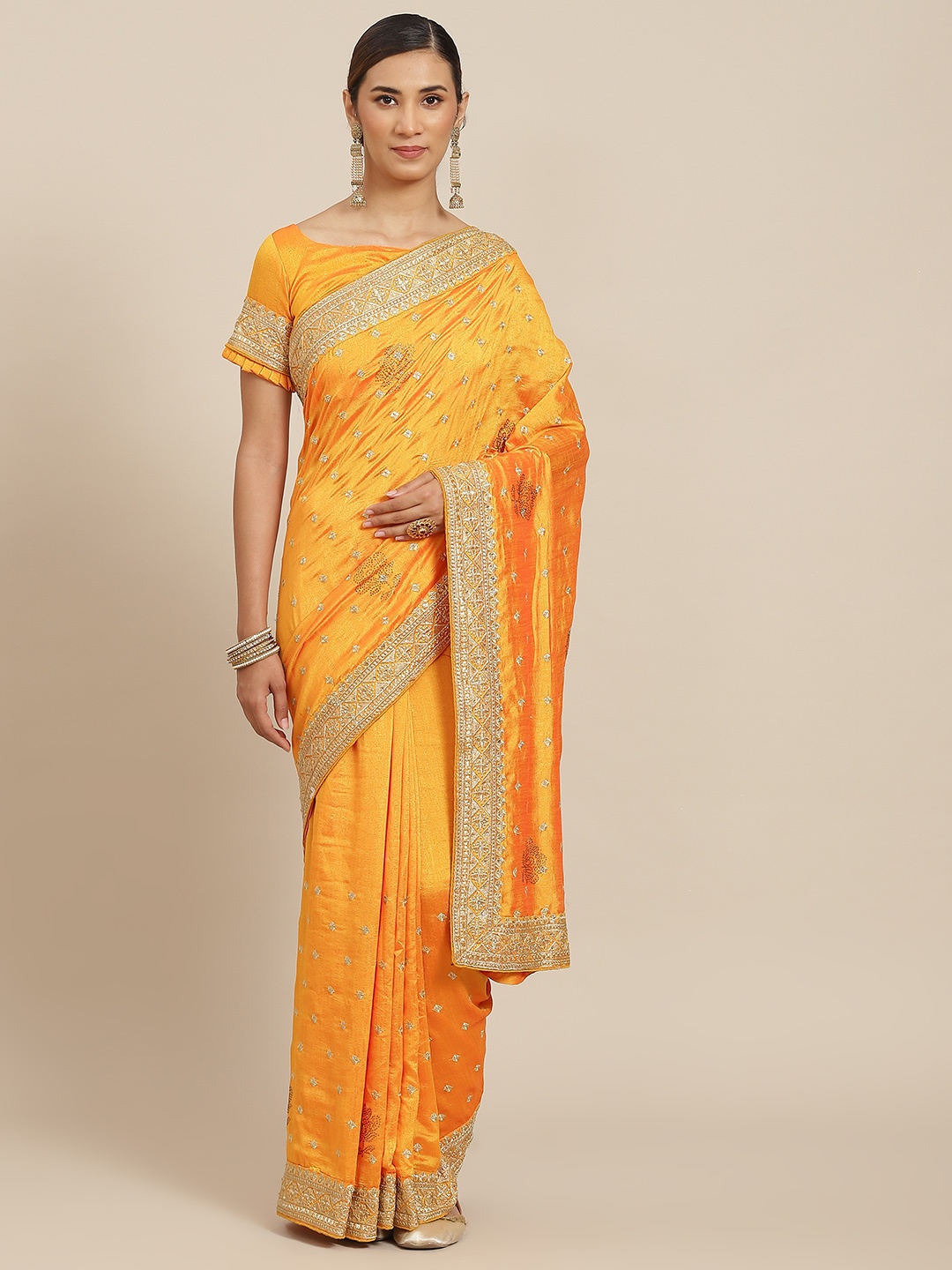 

Kalista Yellow Ethnic Motifs Sequinned Saree