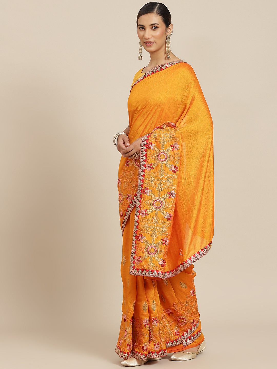 

Kalista Yellow Floral Zari Saree