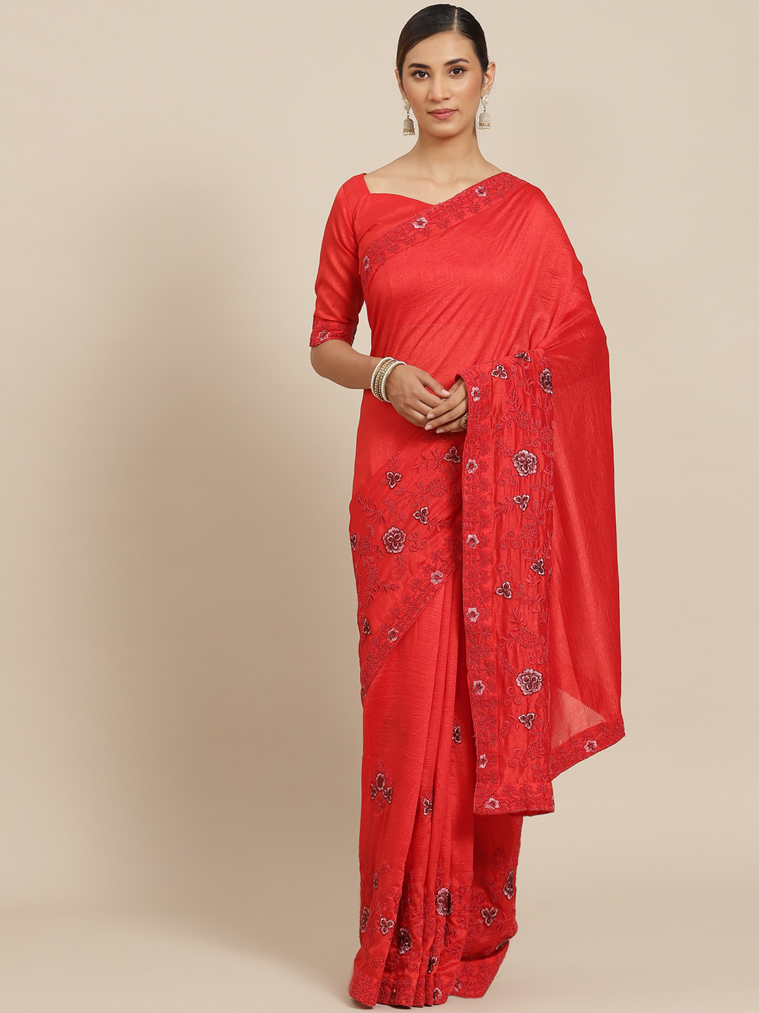

Kalista Red Floral Embroidered Saree