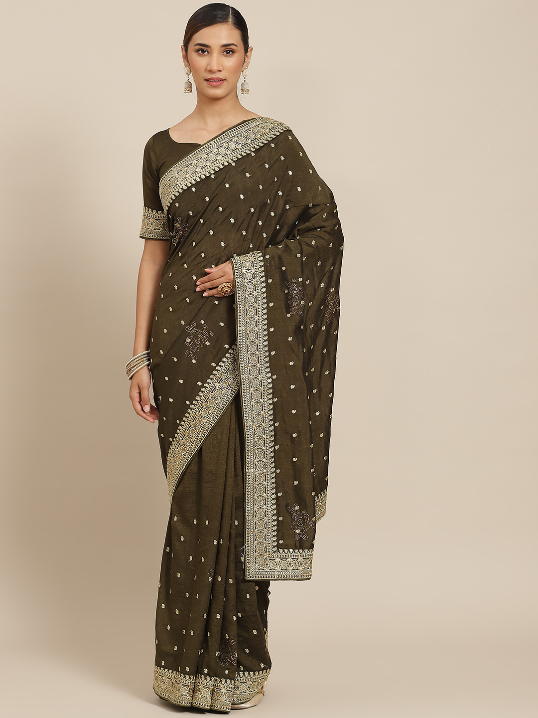 

Kalista Green Ethnic Motifs Zari Saree