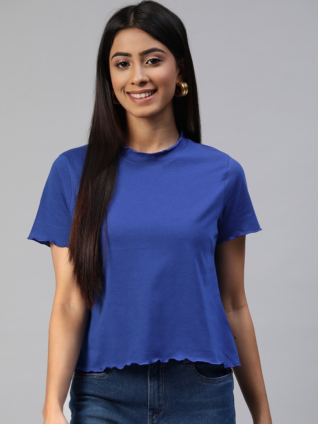 

Provogue Women Royal Blue Solid T-shirt