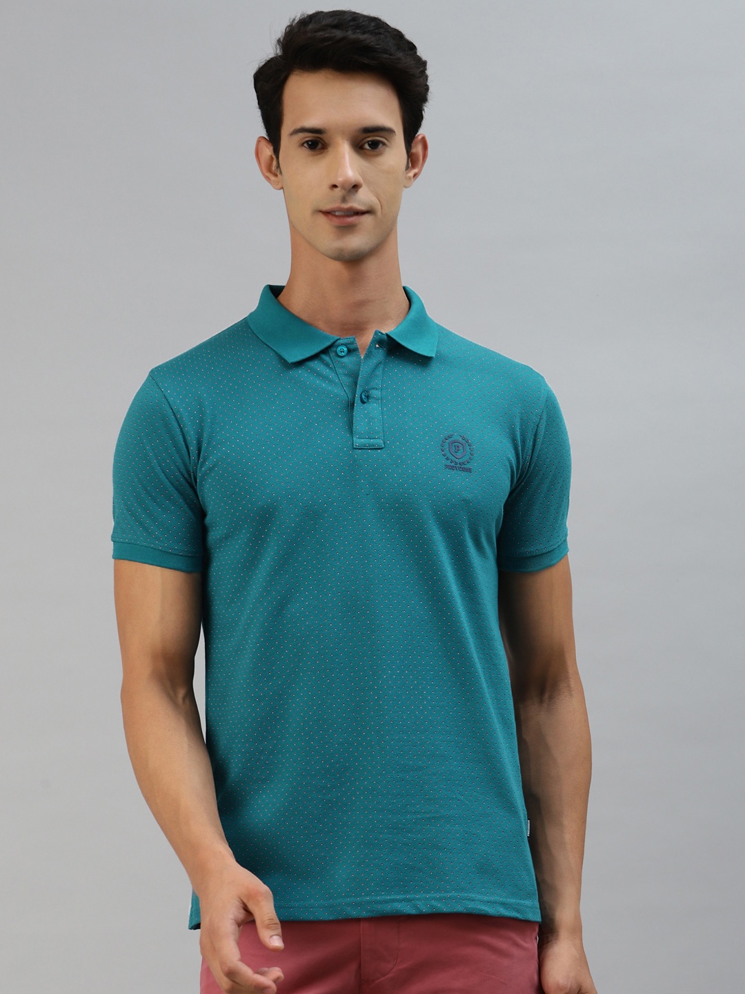 

Provogue Men Teal Green Printed Polo Collar T-shirt