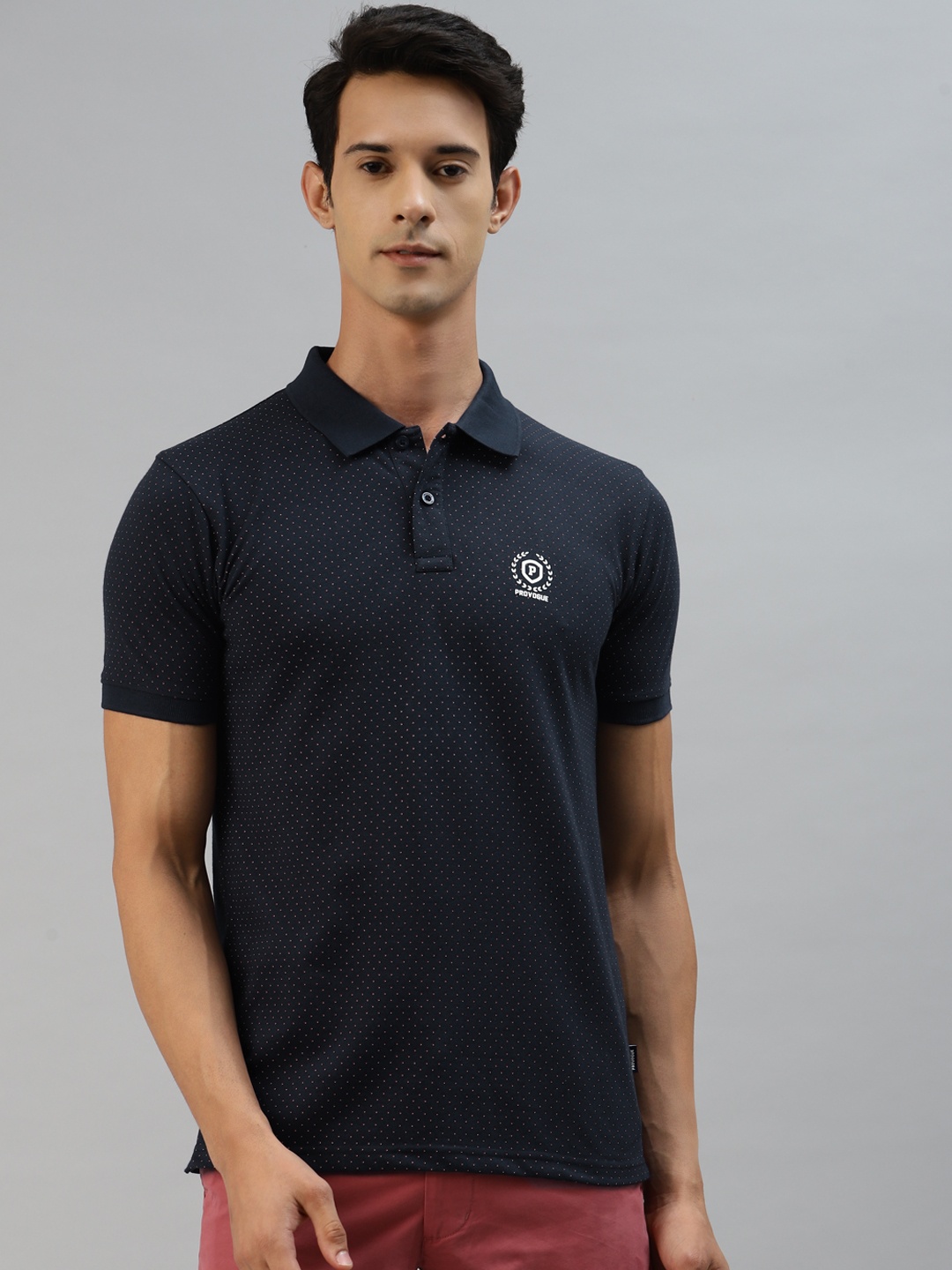 

Provogue Men Navy Blue Printed Polo Collar T-shirt