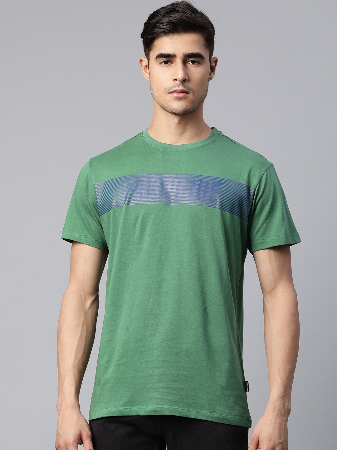 

Provogue Men Green Striped Pure Cotton T-shirt