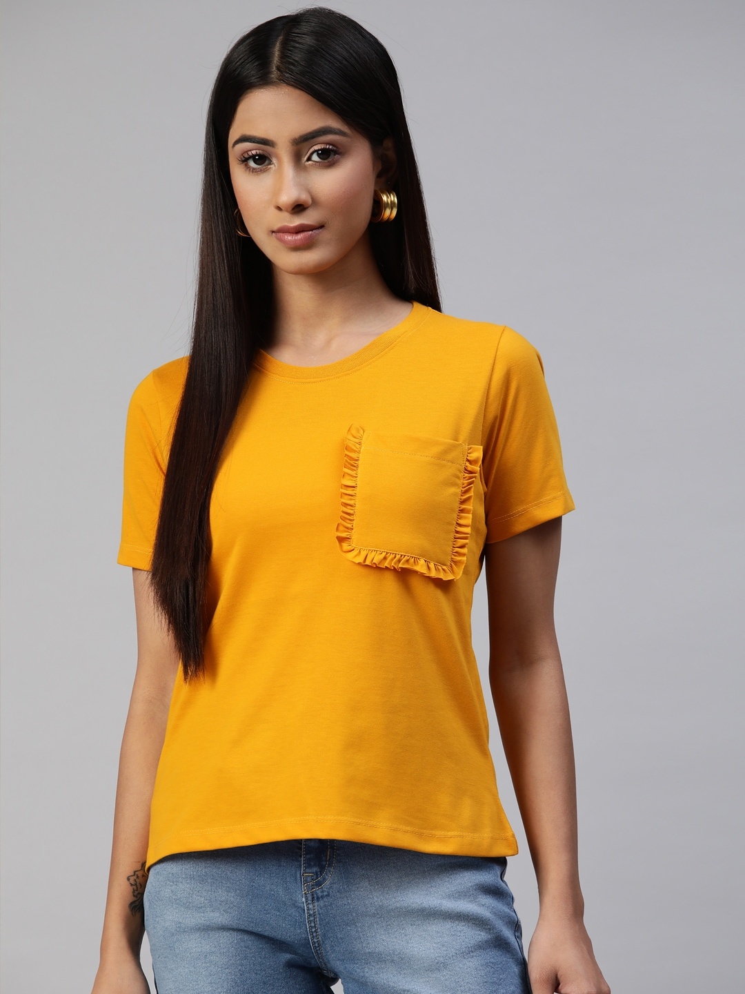 

Provogue Women Mustard Yellow T-shirt