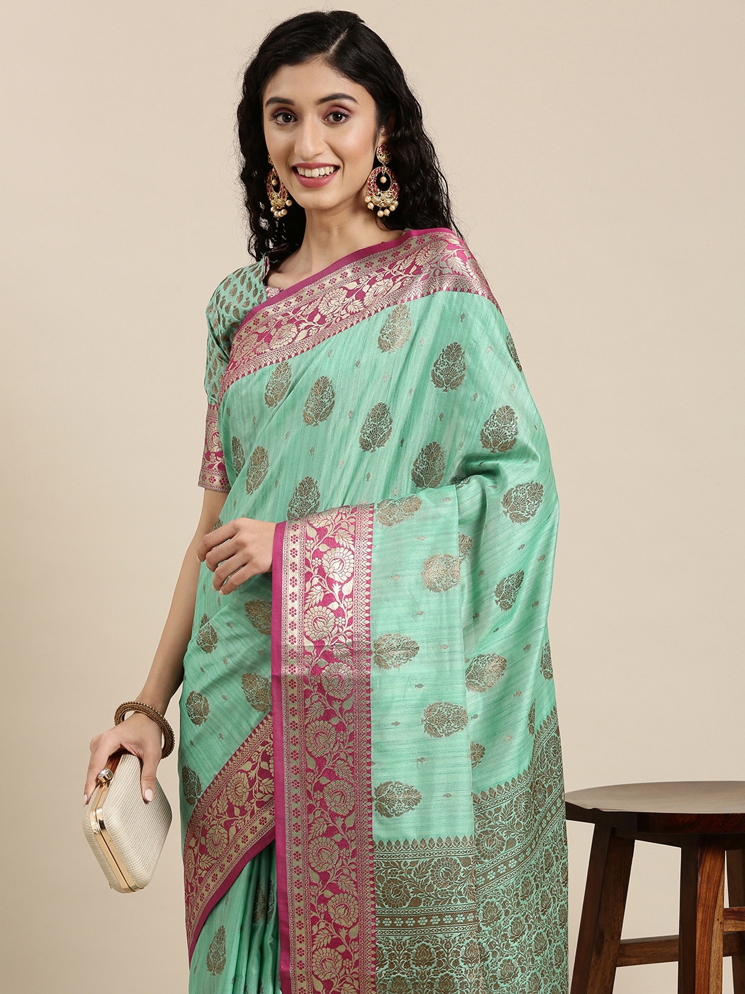 

Mitera Sea Green Woven Design Pure Silk Banarasi Saree