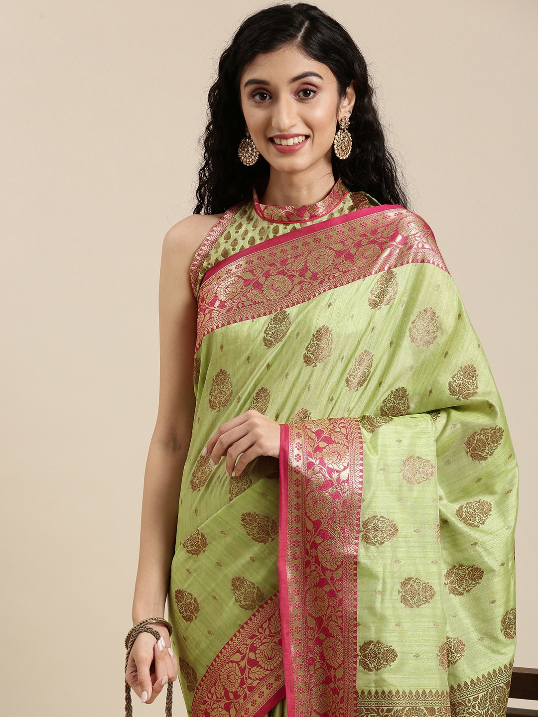 

Mitera Green Woven Design Pure Silk Banarasi Saree