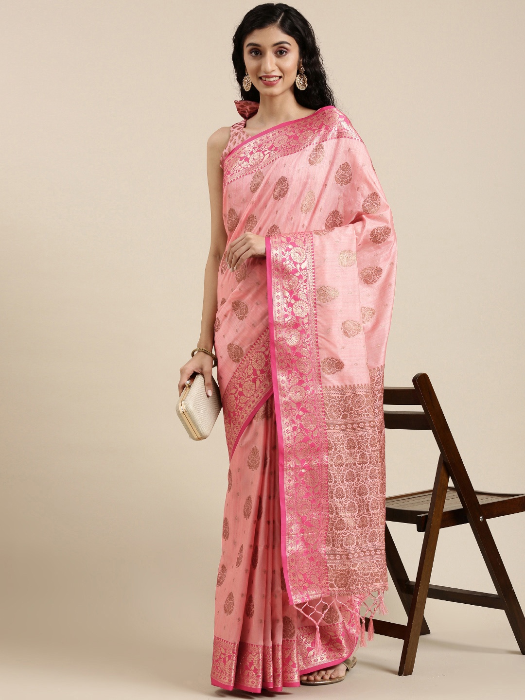 

Mitera Pink Woven Design Pure Silk Banarasi Saree