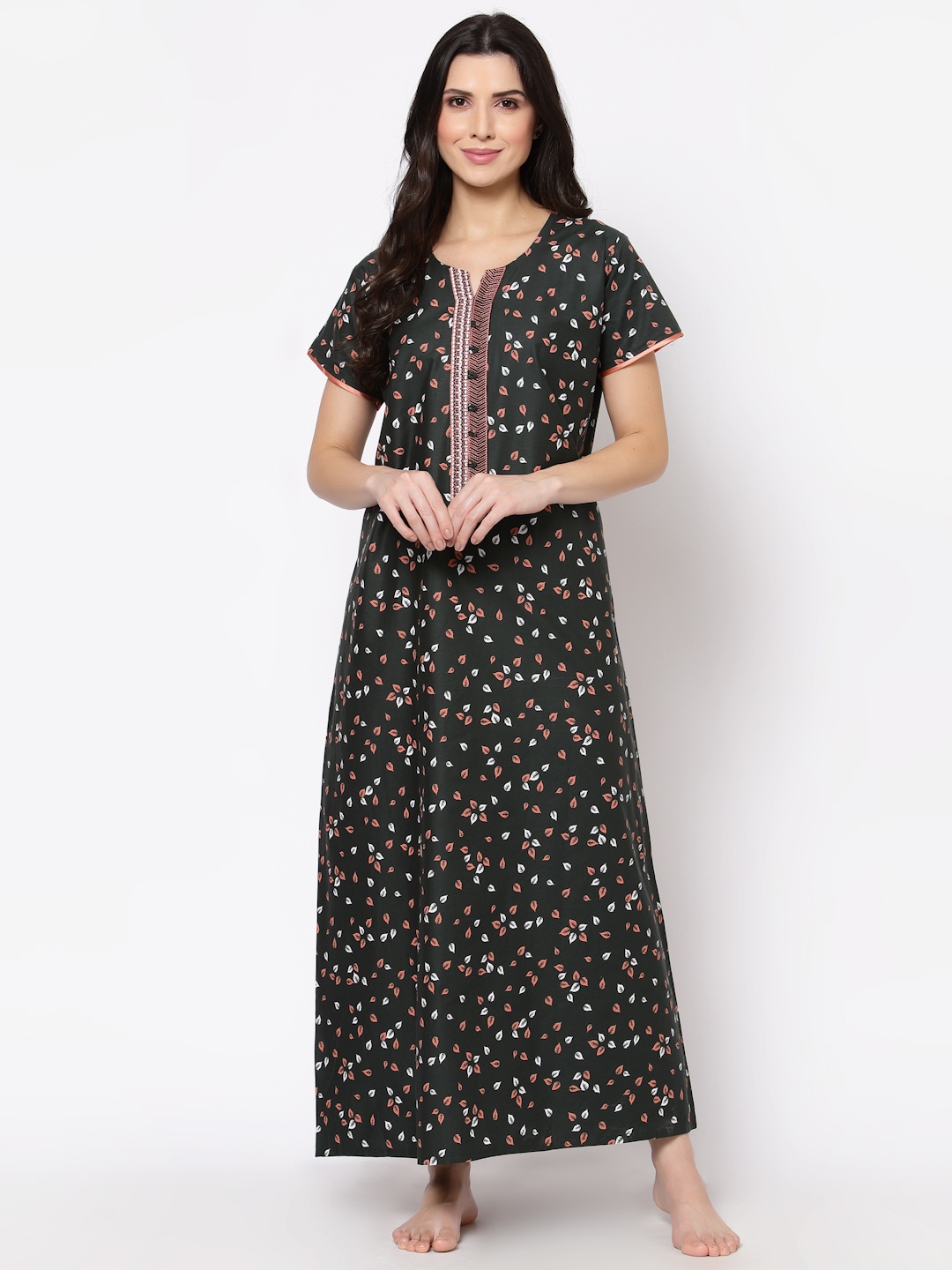 

Sweet Dreams Green Printed Maxi Nightdress