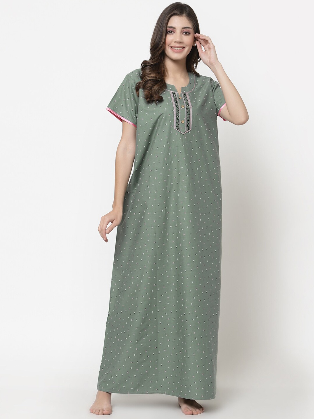 

Sweet Dreams Green Printed Maxi Nightdress