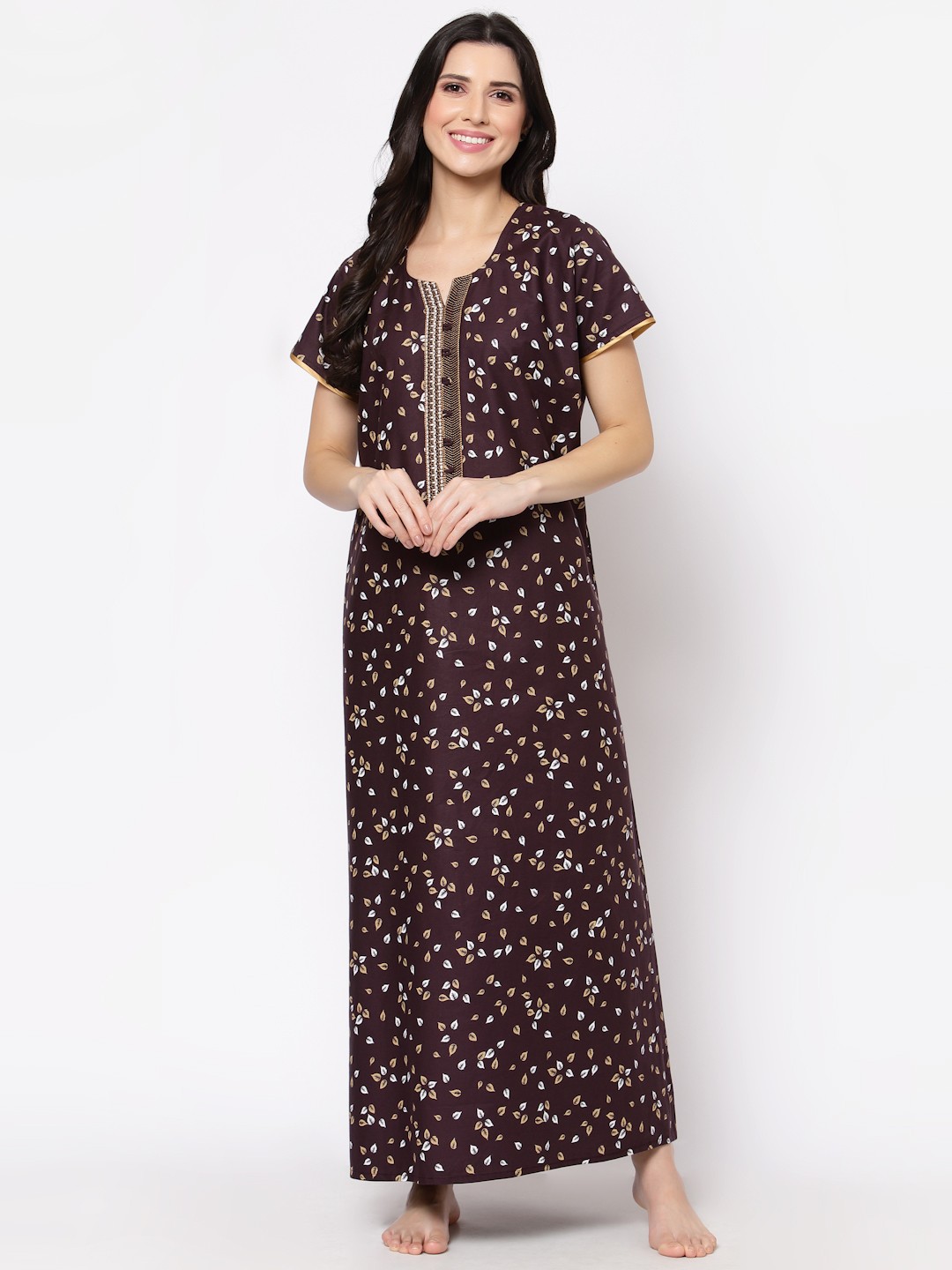 

Sweet Dreams Maroon Printed Maxi Nightdress