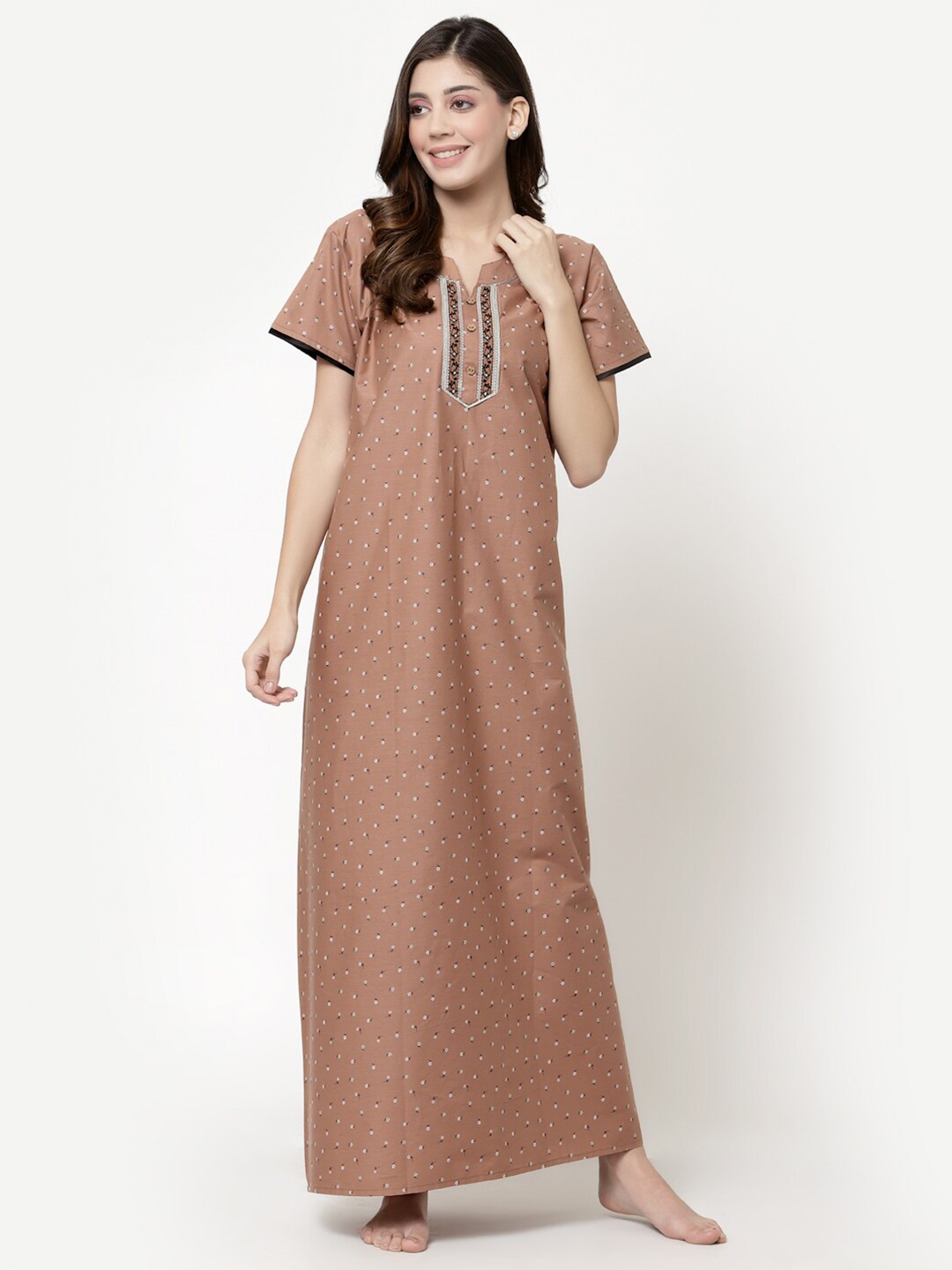 

Sweet Dreams Brown Printed Maxi Nightdress