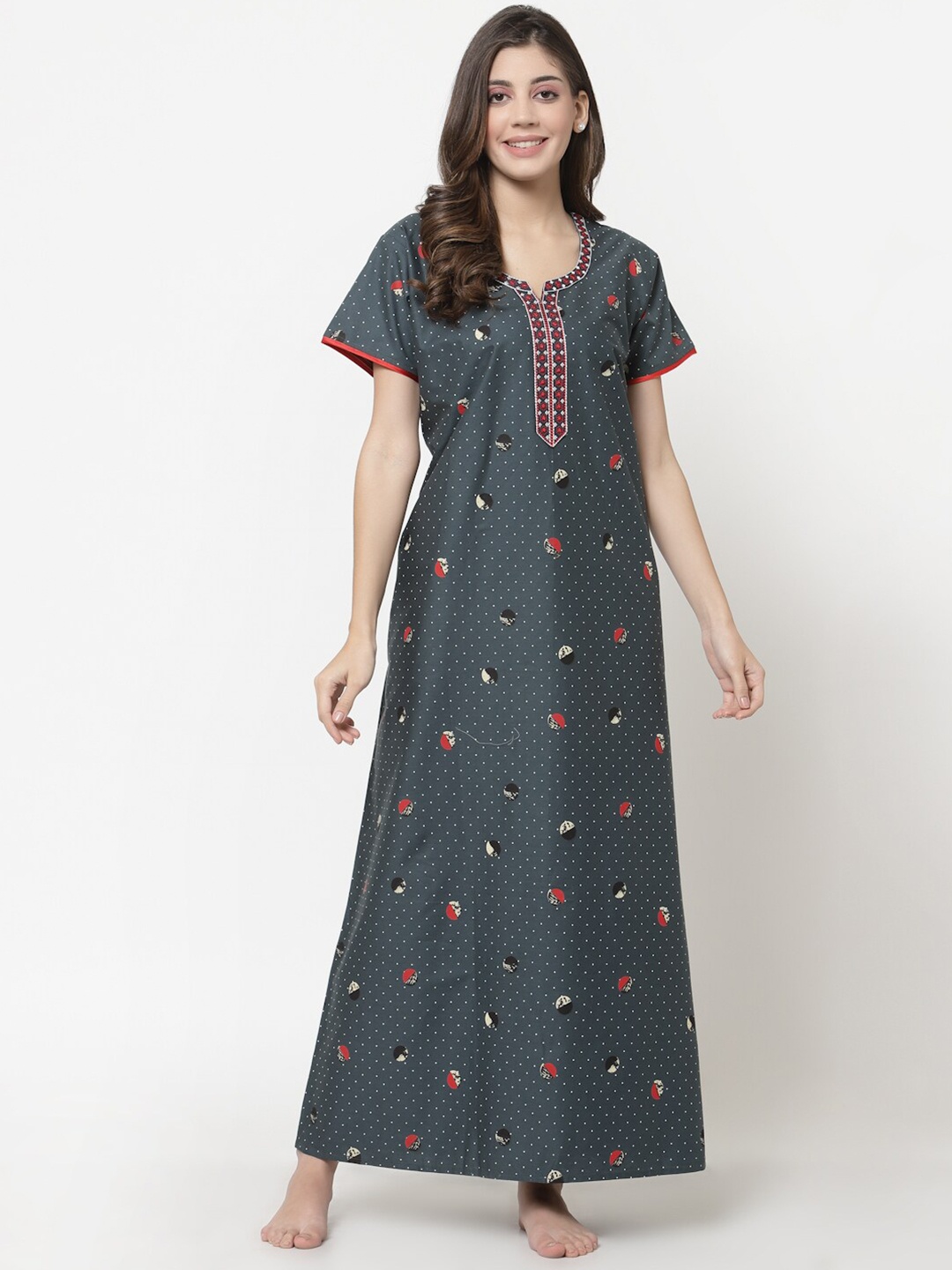 

Sweet Dreams Grey Printed Maxi Nightdress