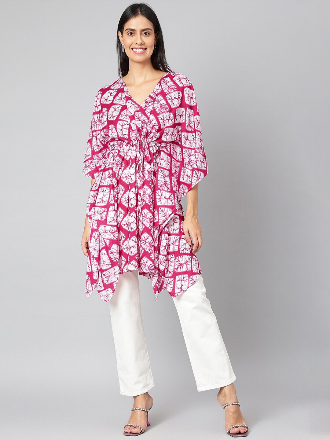 

FINSBURY LONDON Red Floral Kaftan Dress