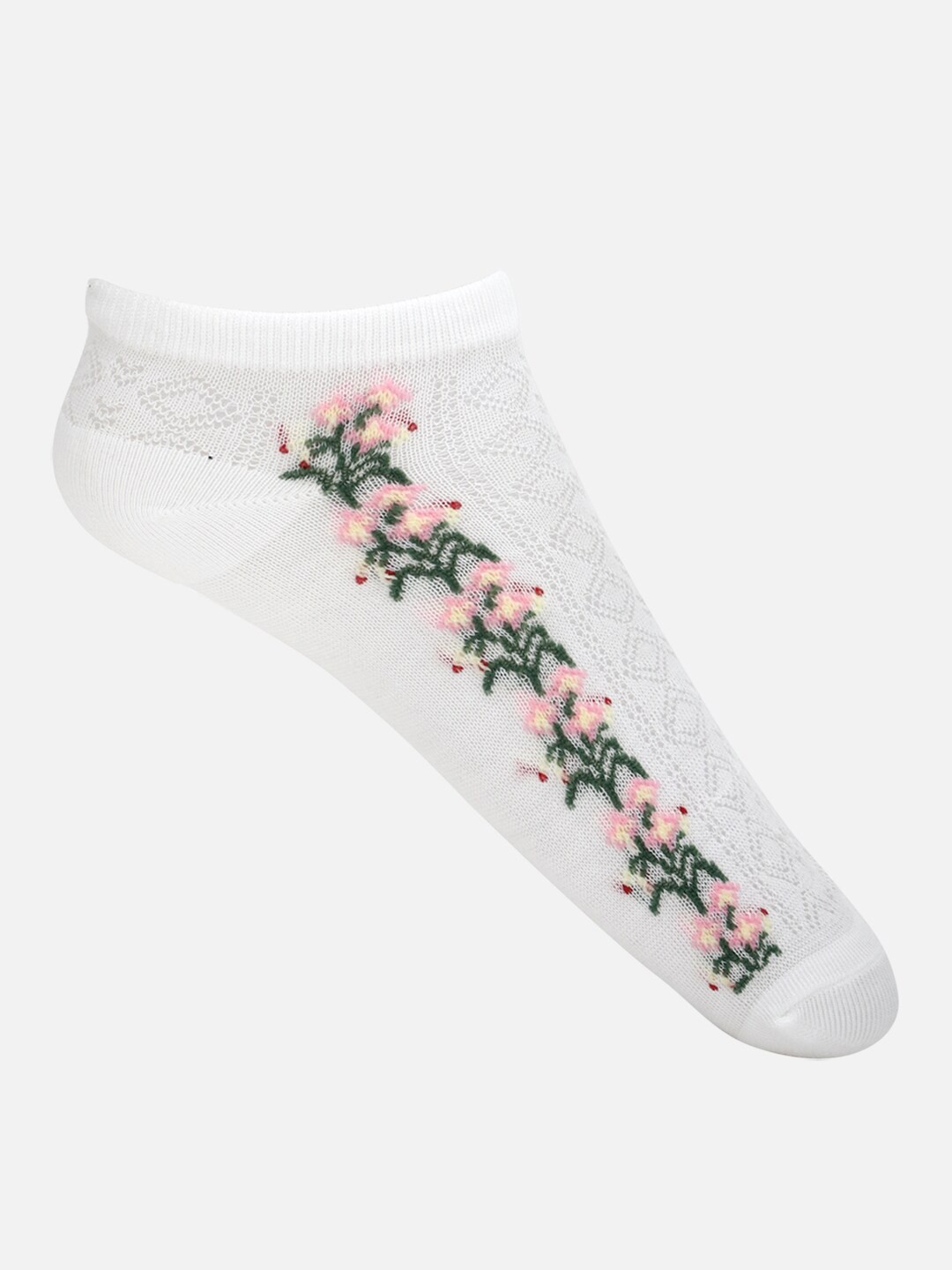 

FOREVER 21 Women Cream-Coloured & Green Patterned Ankle-Length Socks