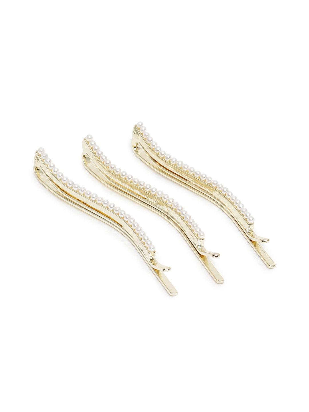 

I Jewels Set of 3 Gold-Toned & White Beaded Hair Pins