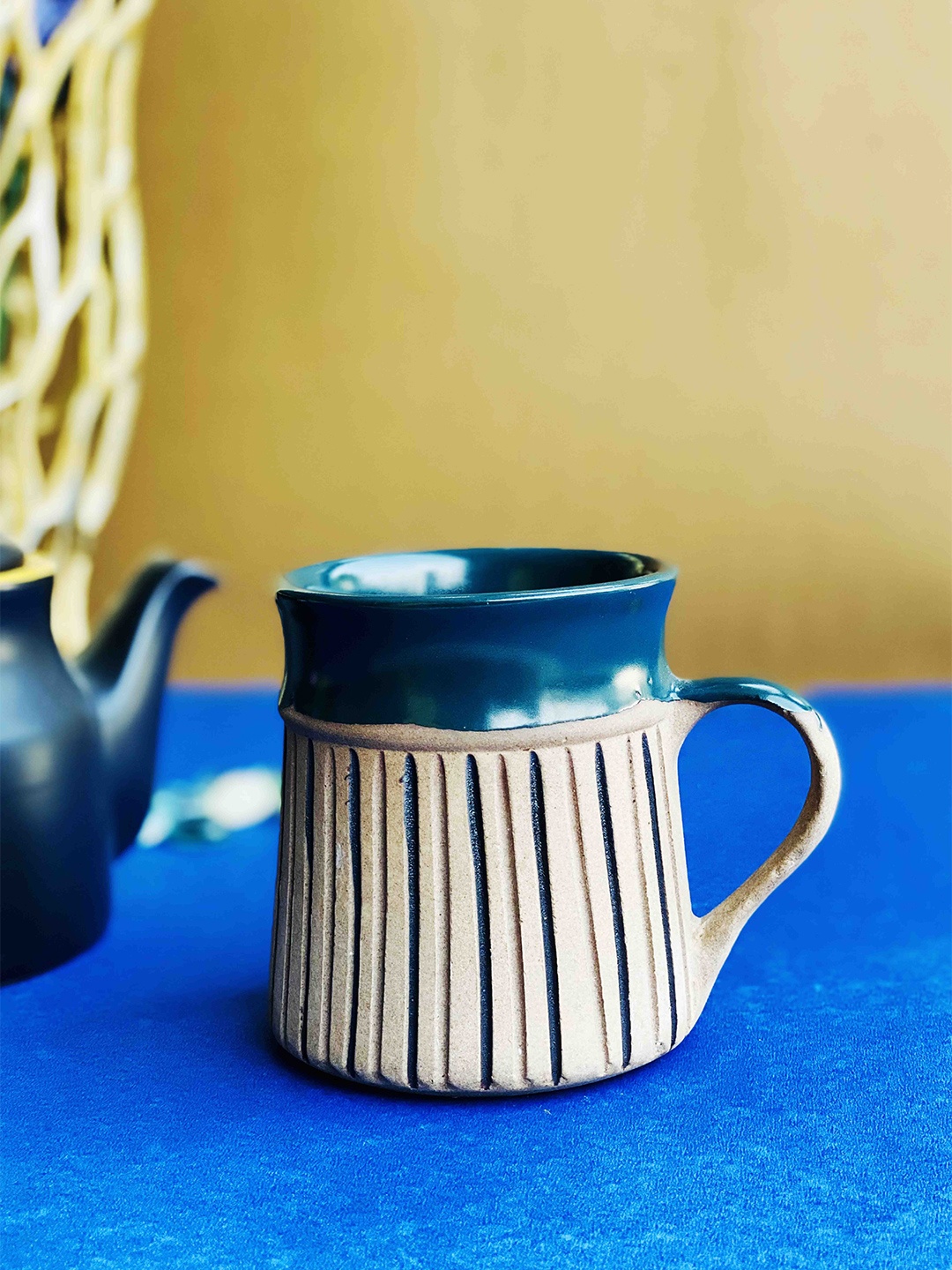 

Folkstorys Brown & Black Textured Ceramic Glossy Cups Set of Cups and Mugs