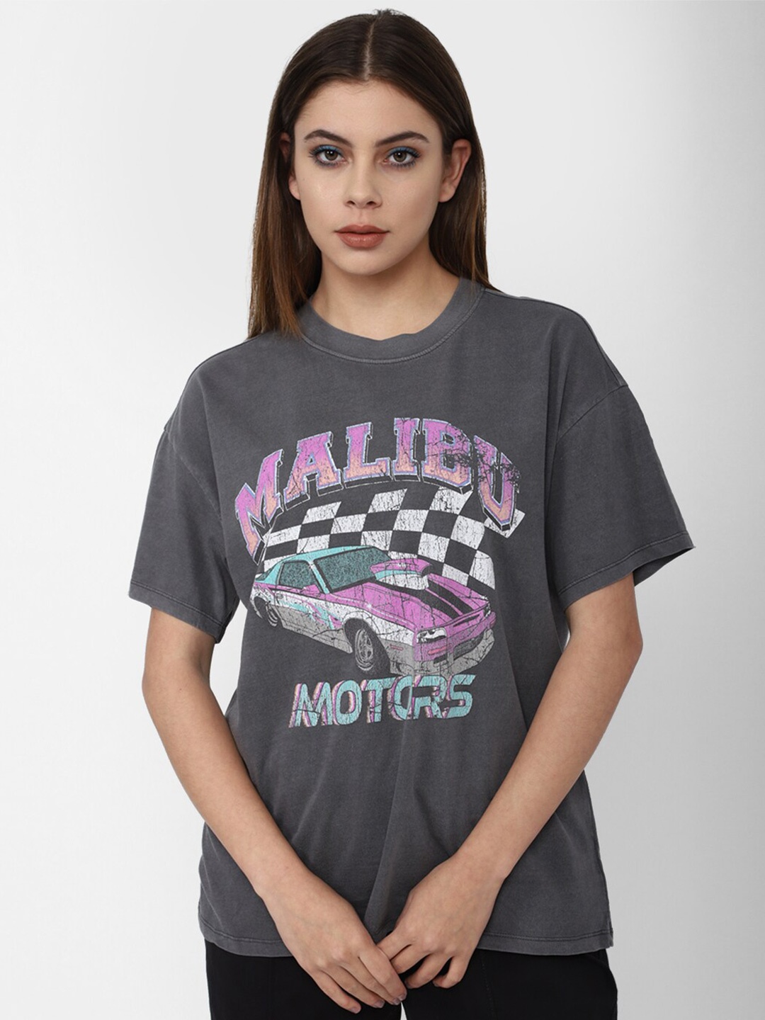 

FOREVER 21 Grey & quartz Print Top