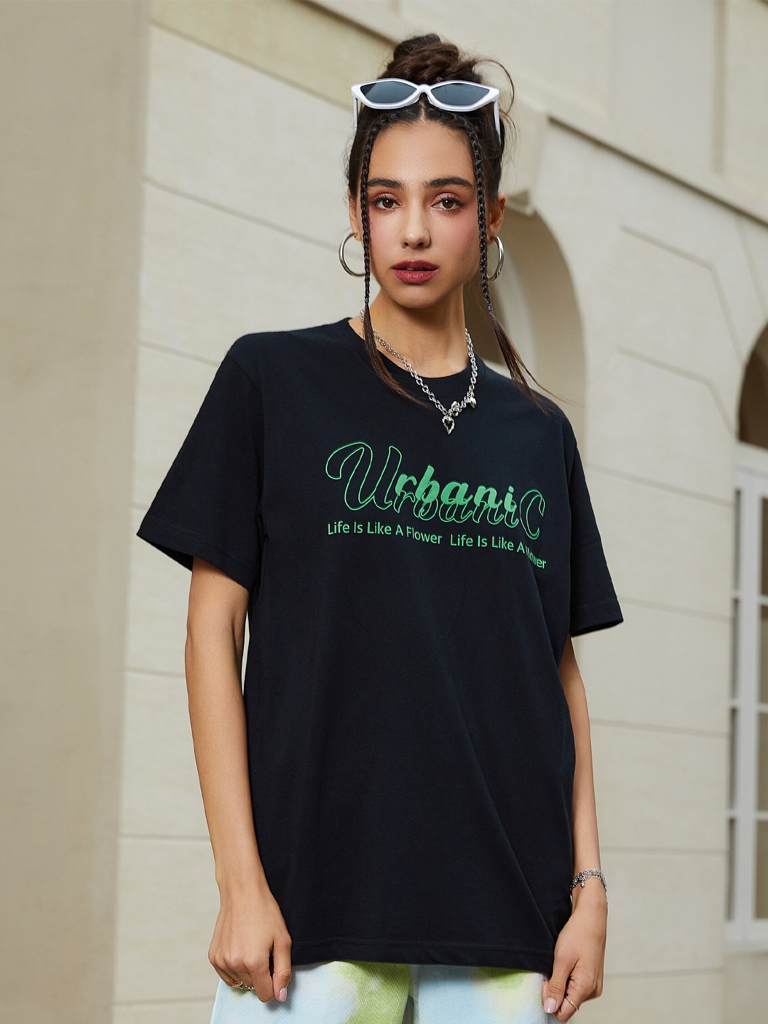 

URBANIC Women Green & french middle red purple V-Neck T-shirt