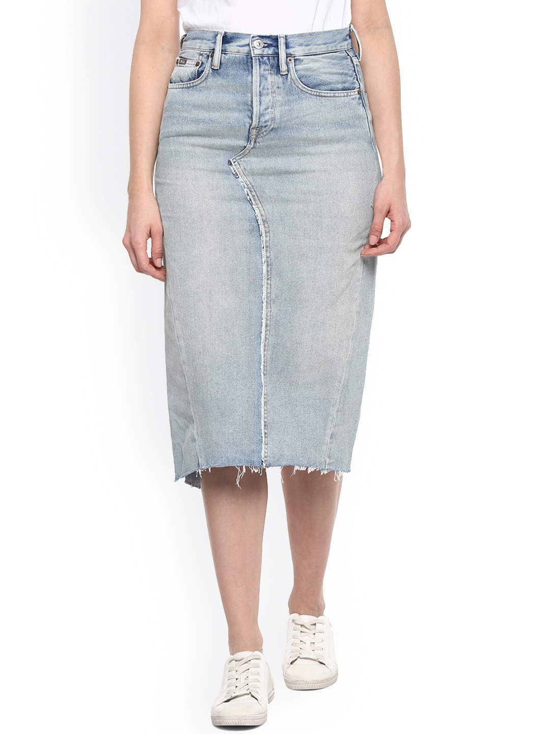 

Polo Ralph Lauren Women Blue Solid Pure Cotton Denim Midi Skirt