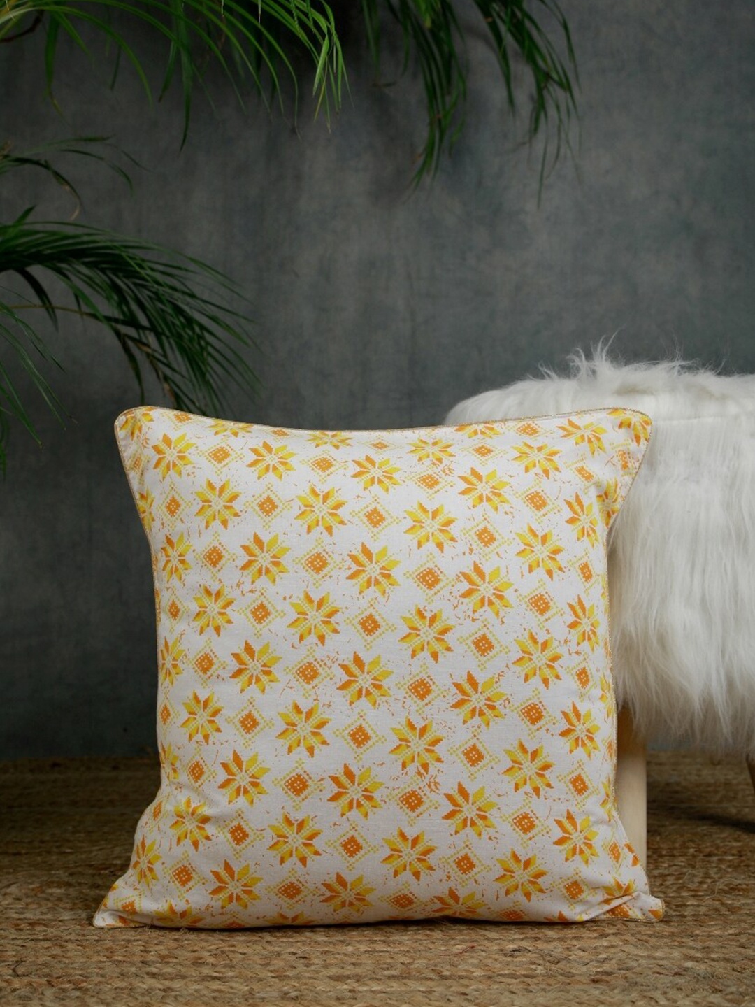

Jaipur Folk White & Yellow Set of 2 Floral Square Cushion Covers
