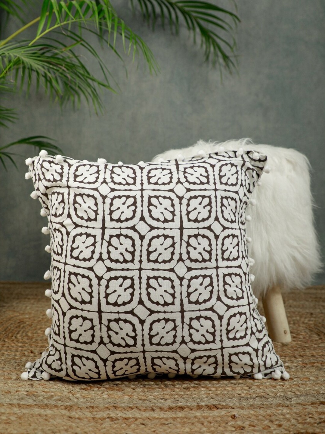 

Jaipur Folk White & Grey Set of 2 Floral Cotton Square Cushion Covers