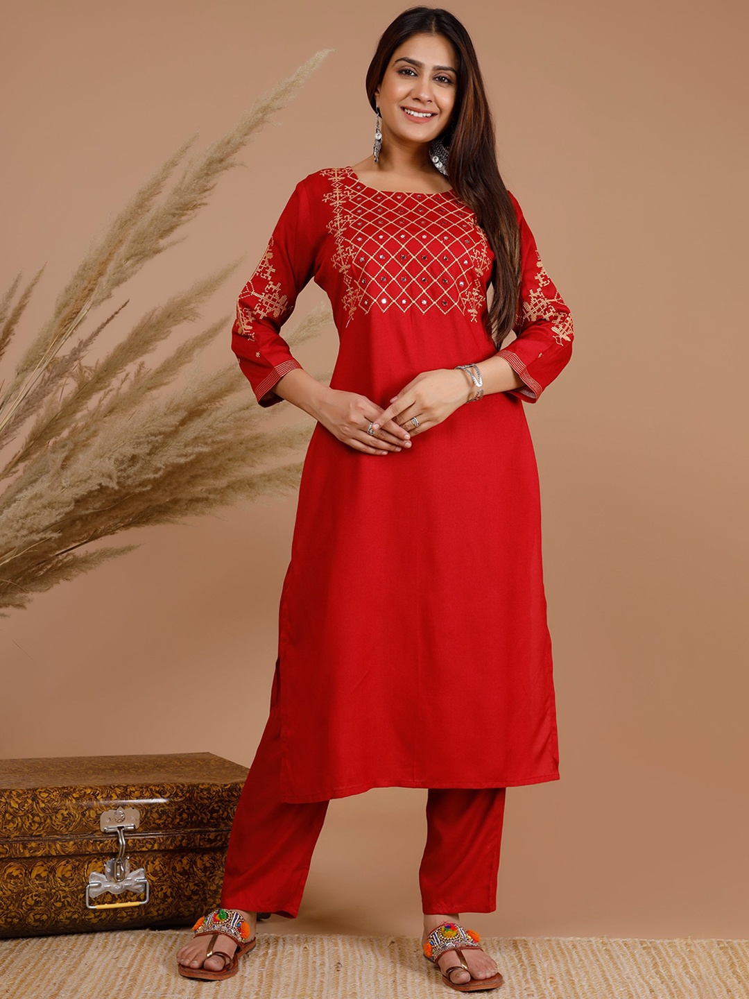 

Tetalee Women Red Yoke Design Empire Kurta with Trousers