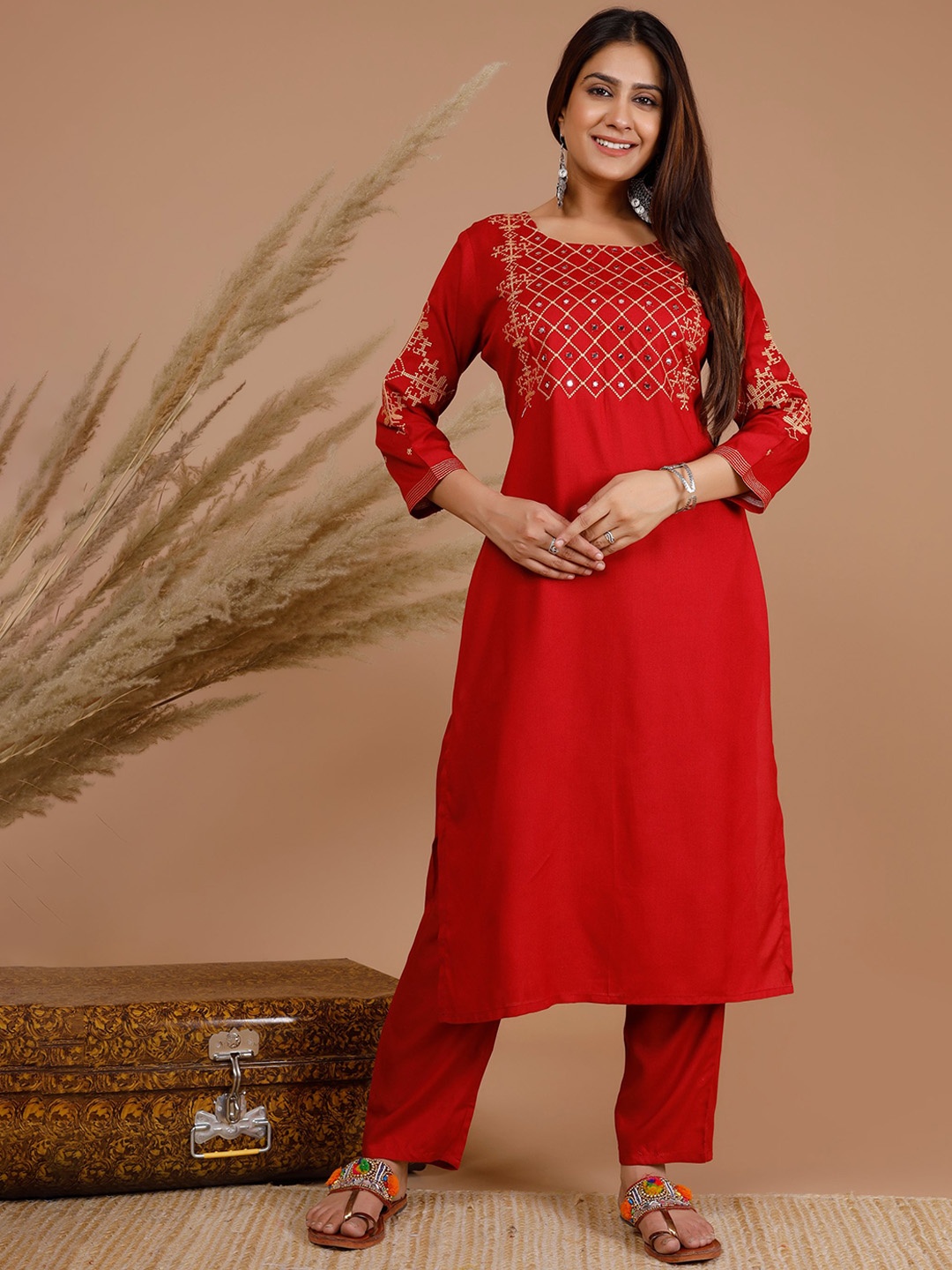 

Tetalee Women Red Yoke Design Empire Kurta with Trousers