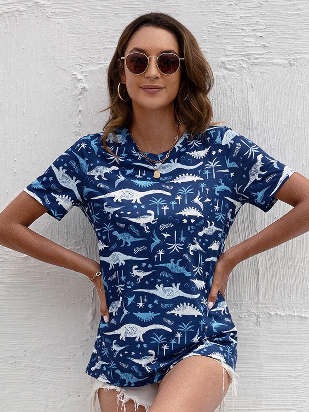 

BoStreet Blue Floral Print Top