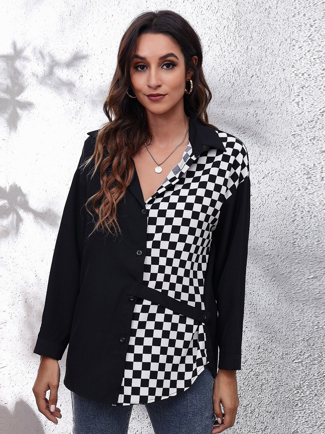 

StyleCast Black & french middle red purple Print Monochrome Shirt Style Top