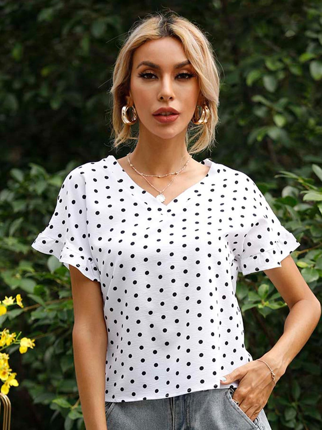 

BoStreet White Print Ruffles Top