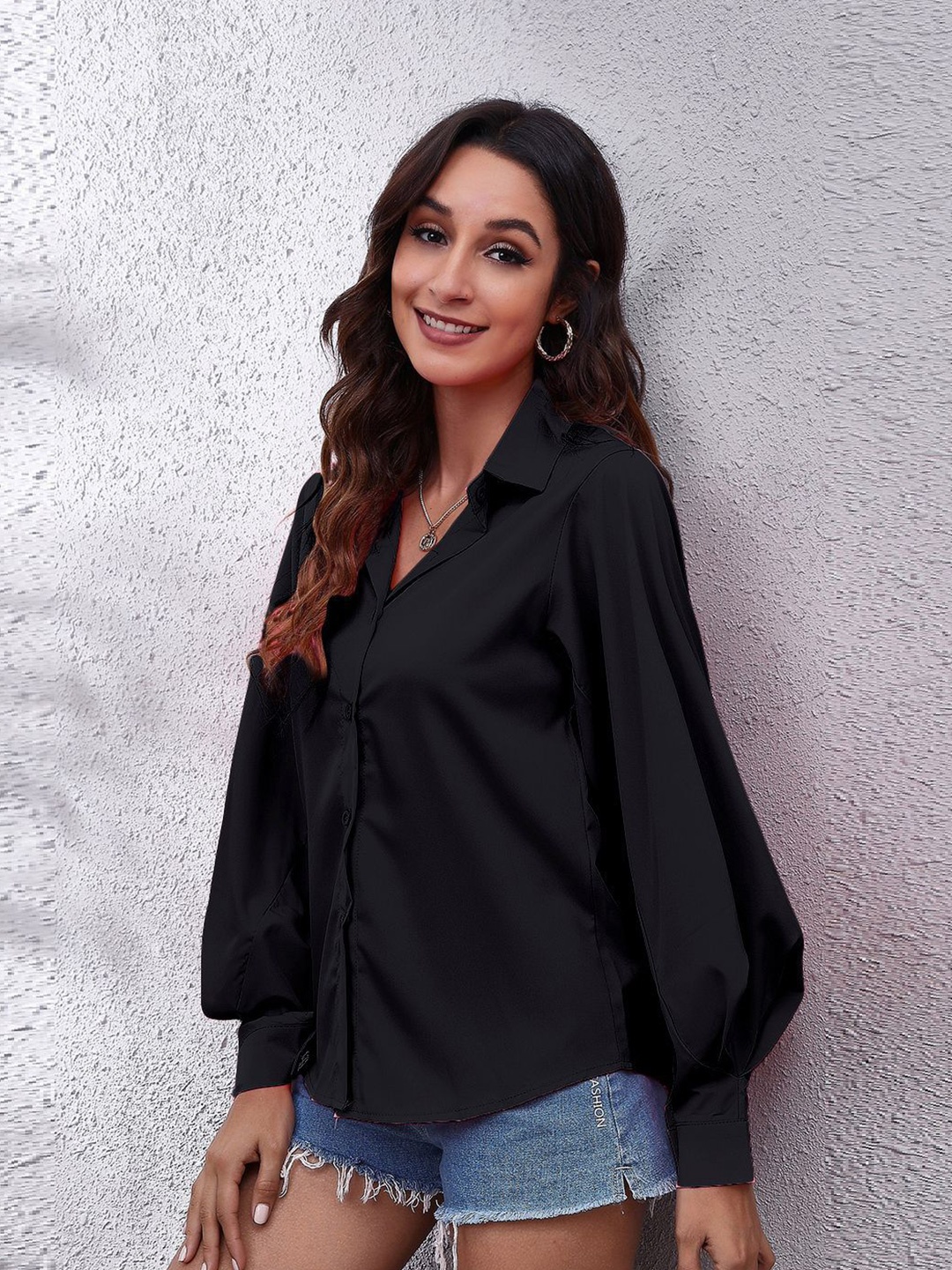 

BoStreet Black & french middle red purple Shirt Style Top