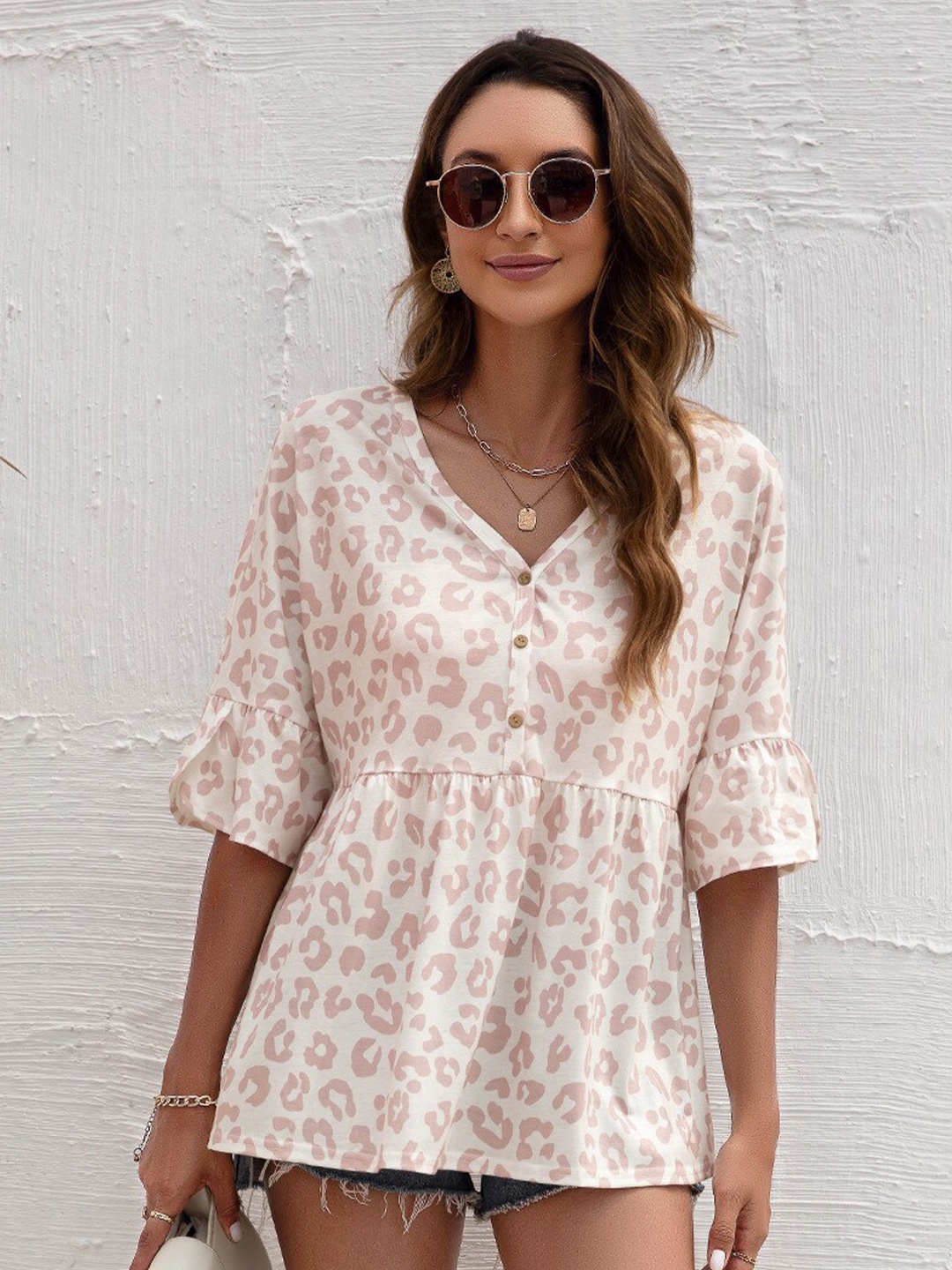 

BoStreet Peach-Coloured & rainy day Floral Print Empire Top