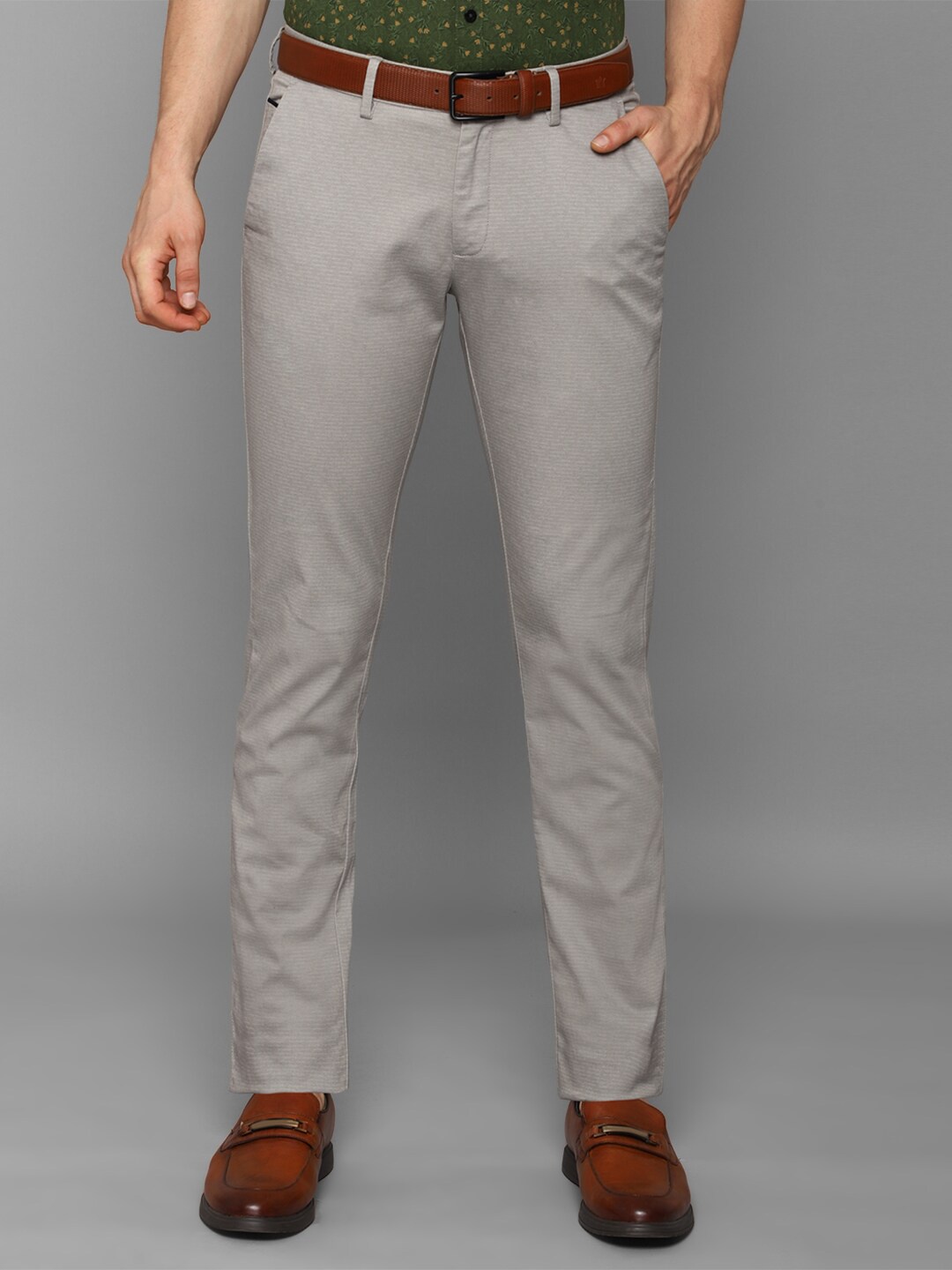

Allen Solly Men Grey Textured Slim Fit Trousers