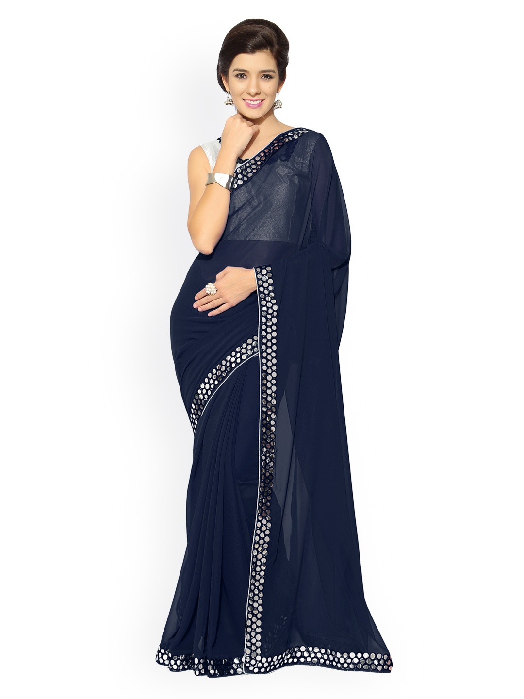 

MIRCHI FASHION Navy Polyester Georgette Saree, Navy blue