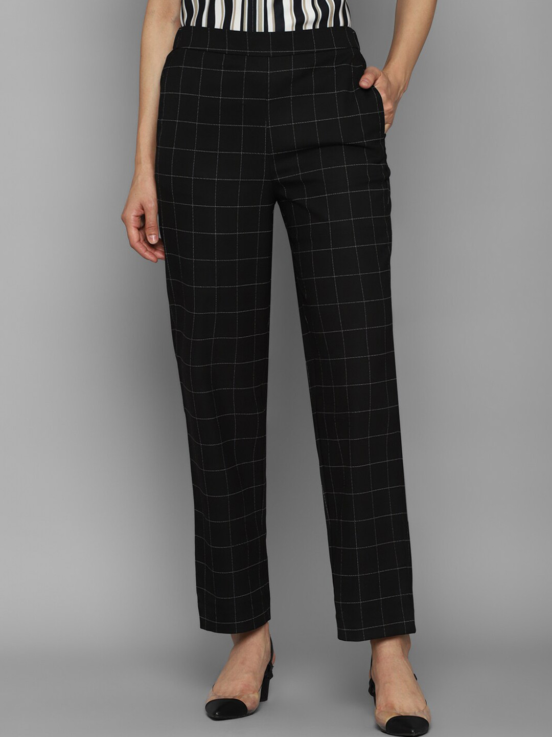

Allen Solly Woman Women Black Checked Trousers