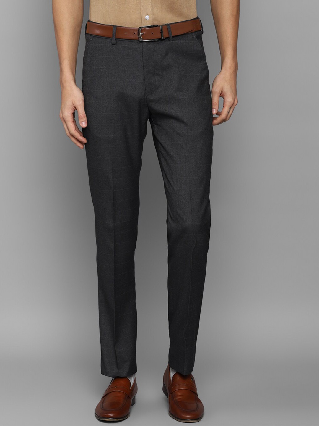 

Louis Philippe Men Grey Textured Slim Fit Trousers