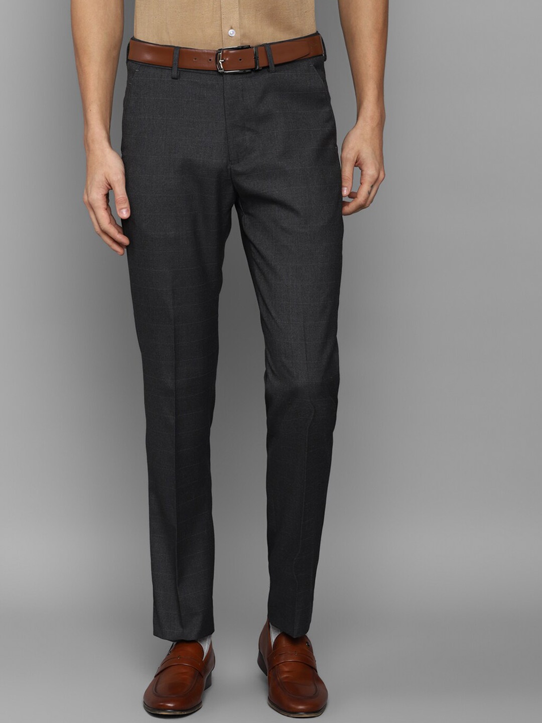 

Louis Philippe Men Grey Textured Slim Fit Trousers