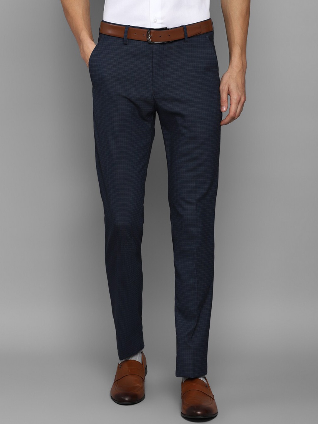 

Louis Philippe Men Navy Blue Textured Slim Fit Trousers