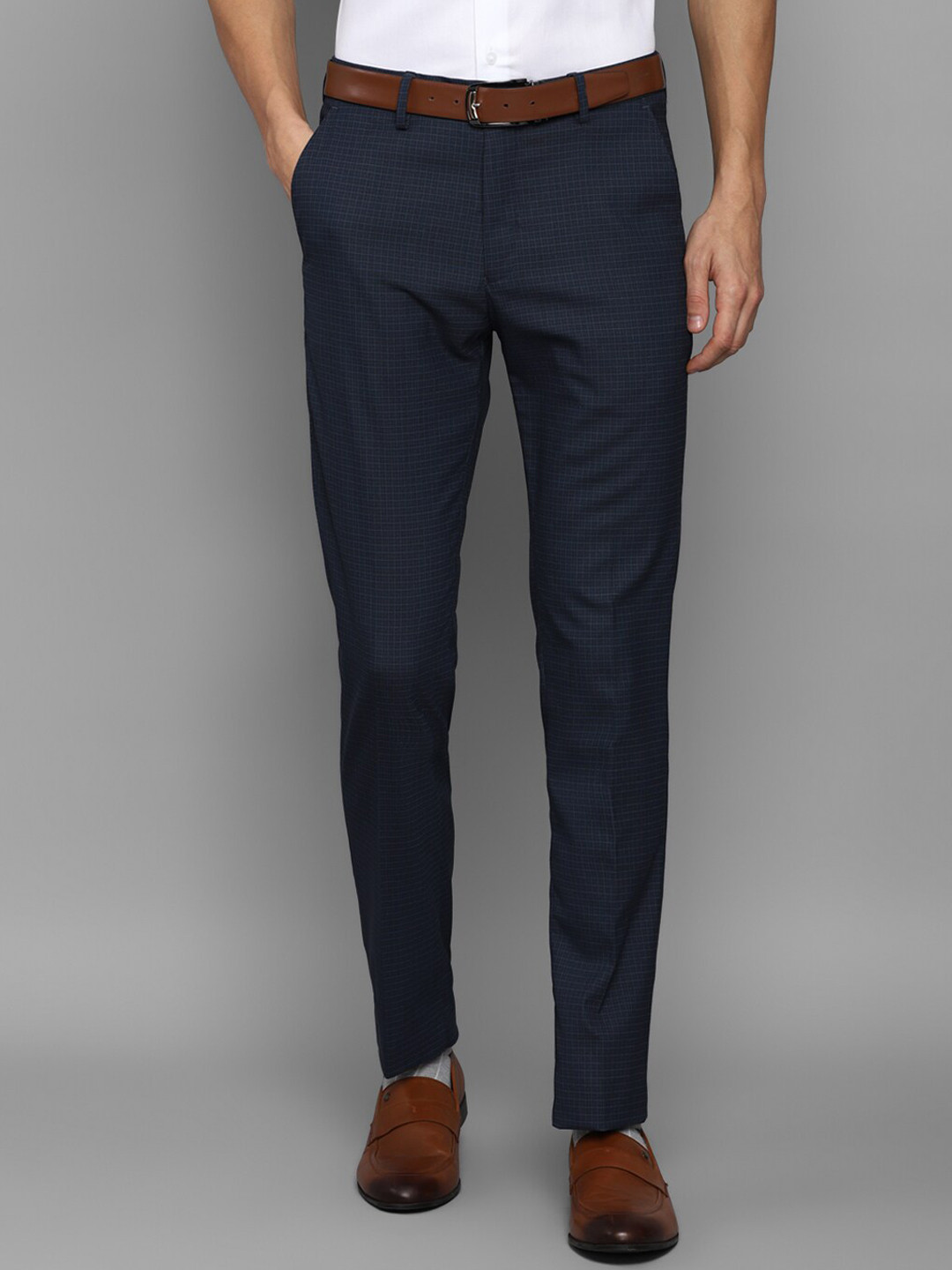 

Louis Philippe Men Navy Blue Textured Slim Fit Trousers