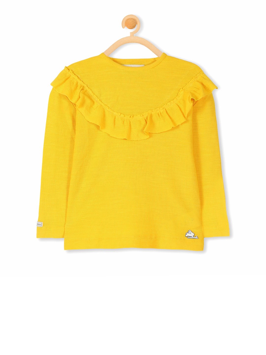 

Cherry Crumble Girls Yellow Ruffle Detail Solid Top