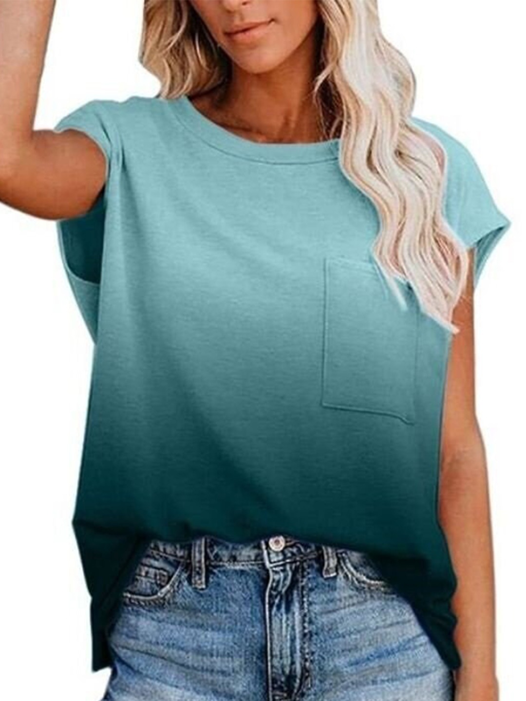 

La Aimee Women Teal Extended Sleeves Oversized T-shirt