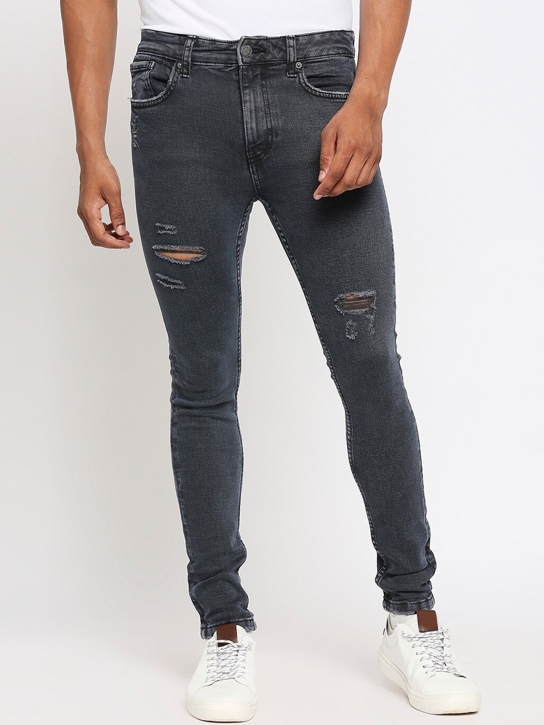 

LOVEGEN Men Grey Skinny Fit Mildly Distressed Stretchable Jeans