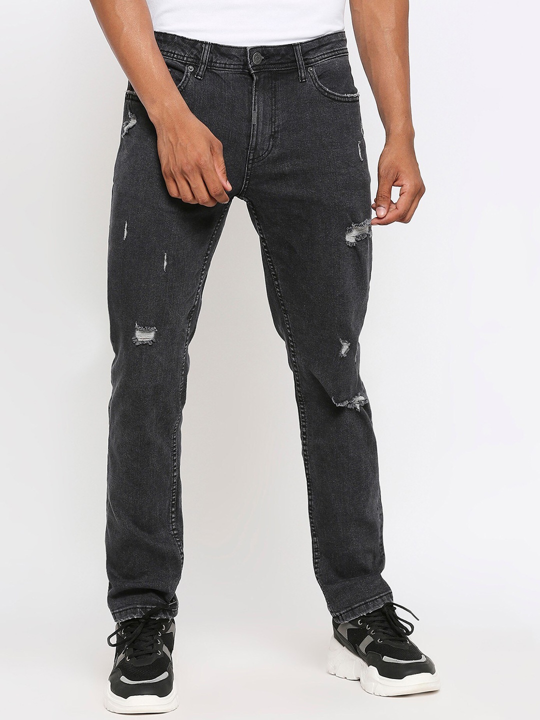 

LOVEGEN Men Grey Slim Fit Mildly Distressed Light Fade Stretchable Jeans