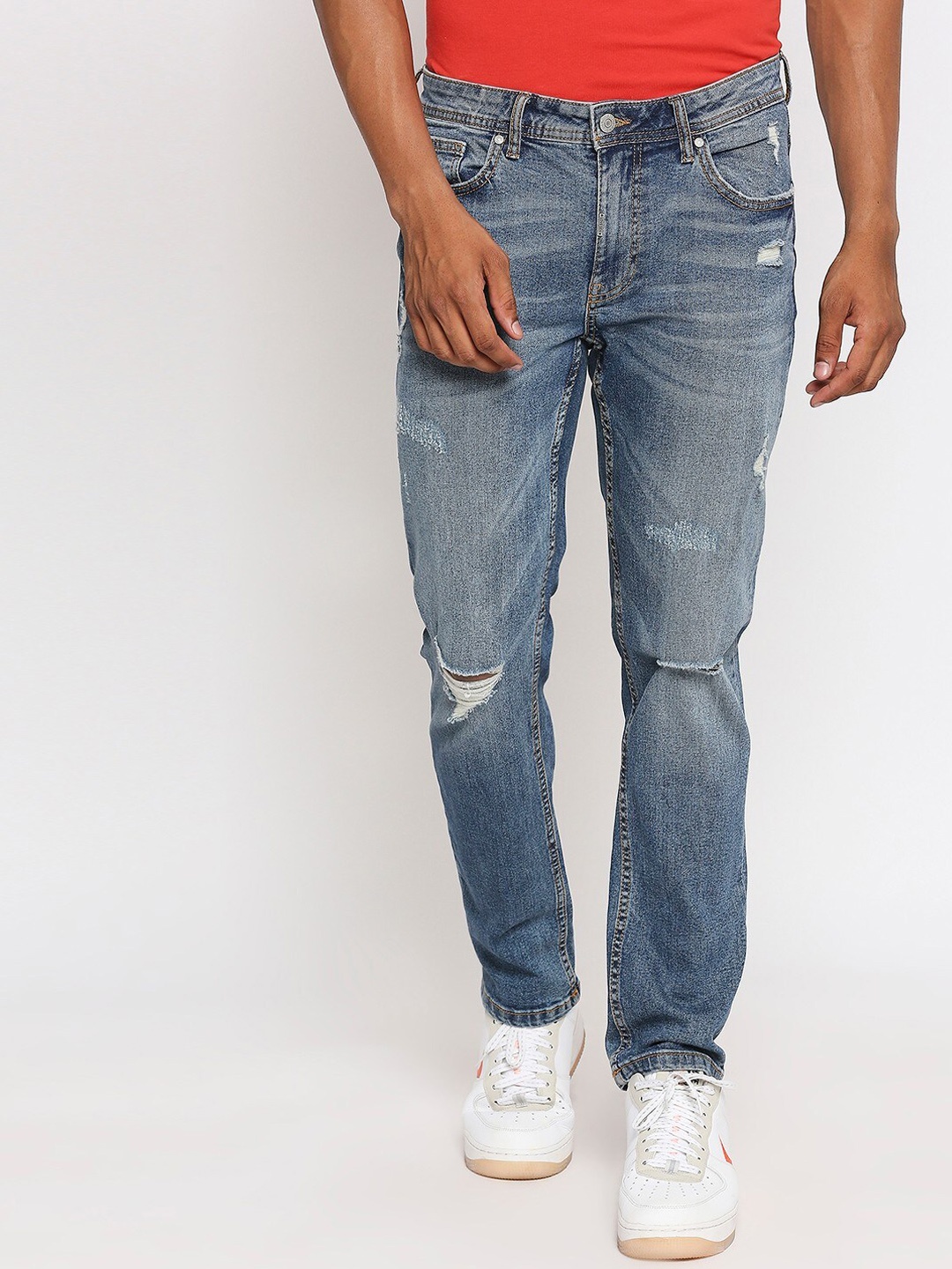 

LOVEGEN Men Blue Slim Fit Mildly Distressed Light Fade Stretchable Jeans