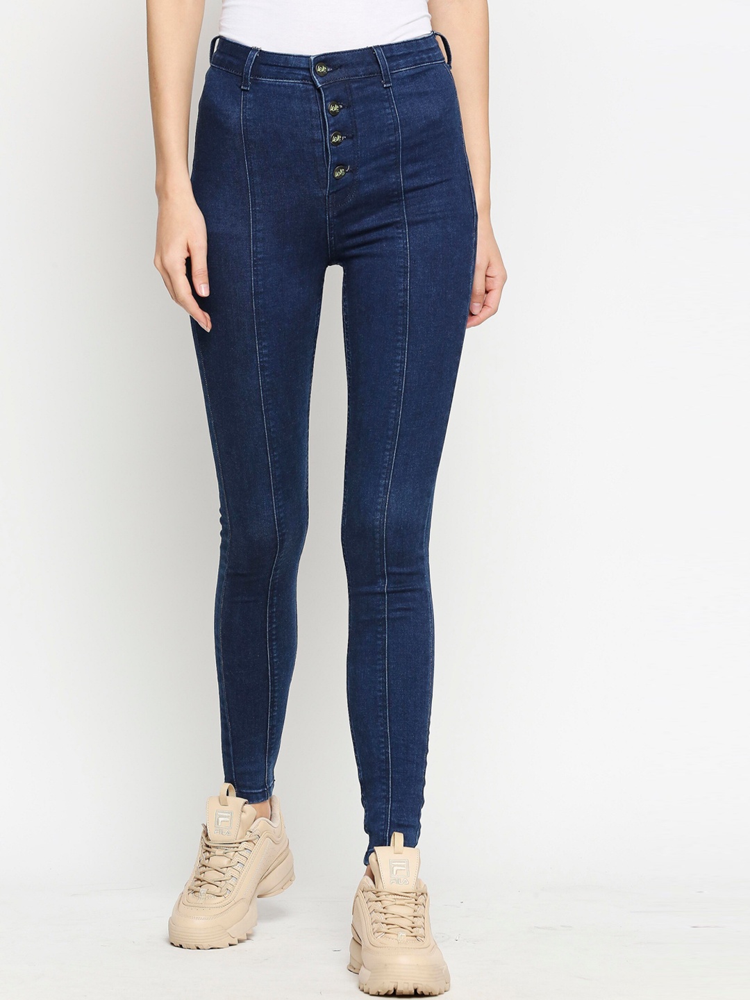 

LOVEGEN Women Navy Blue Tube Skinny Fit High-Rise Stretchable Jeans