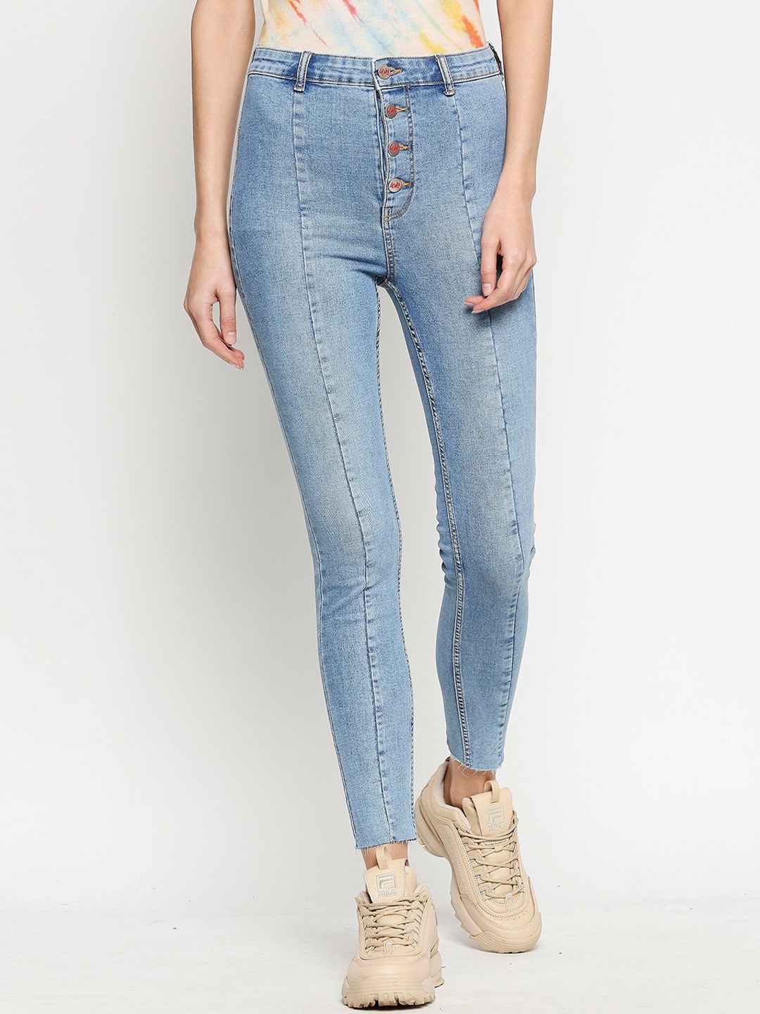 

LOVEGEN Women Blue Tube Skinny Fit High-Rise Low Distress Stretchable Jeans